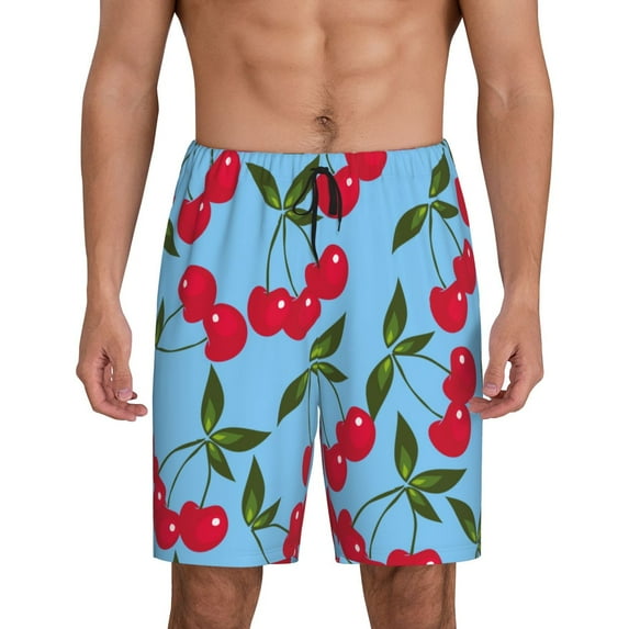 Fotbe Cherry Pajama Shorts for Men, Men's Pajama Bottoms, Sleepwear,Short Pajama Pants-Small