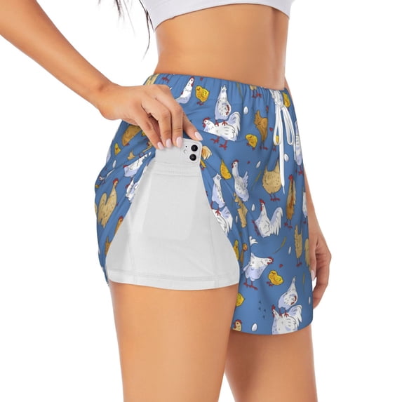 Fotbe Chicken Family Womens High Waist Running Shorts Athletic Workout Quick Dry Shorts for Women with Pockets Gym Yoga Summer Shorts-X-Large