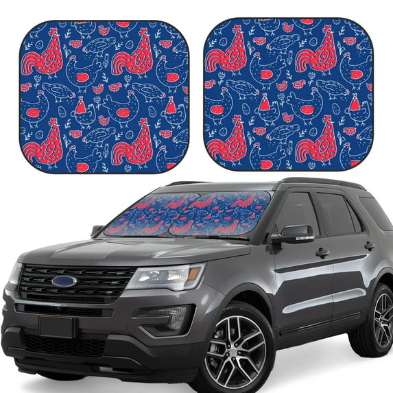 Fotbe Chicken and Rooster 2-Piece Car Windshield Sun Shade | Sun Blocker for Car Windshield | Foldable Automotive Interior Accessories for Sun Protection-Small
