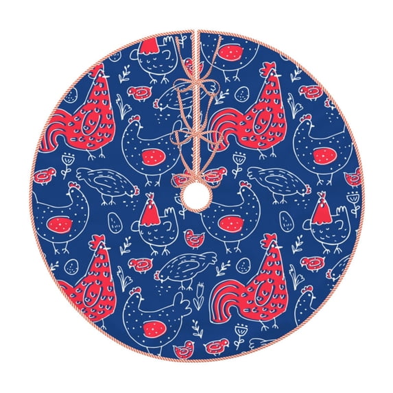 Fotbe Chicken and Rooster Pattern Christmas Tree Skirt, Tree Skirts Plush Christmas Decorations, Christmas Tree Skirts Xmas Decorations Holiday Party Decor-36"