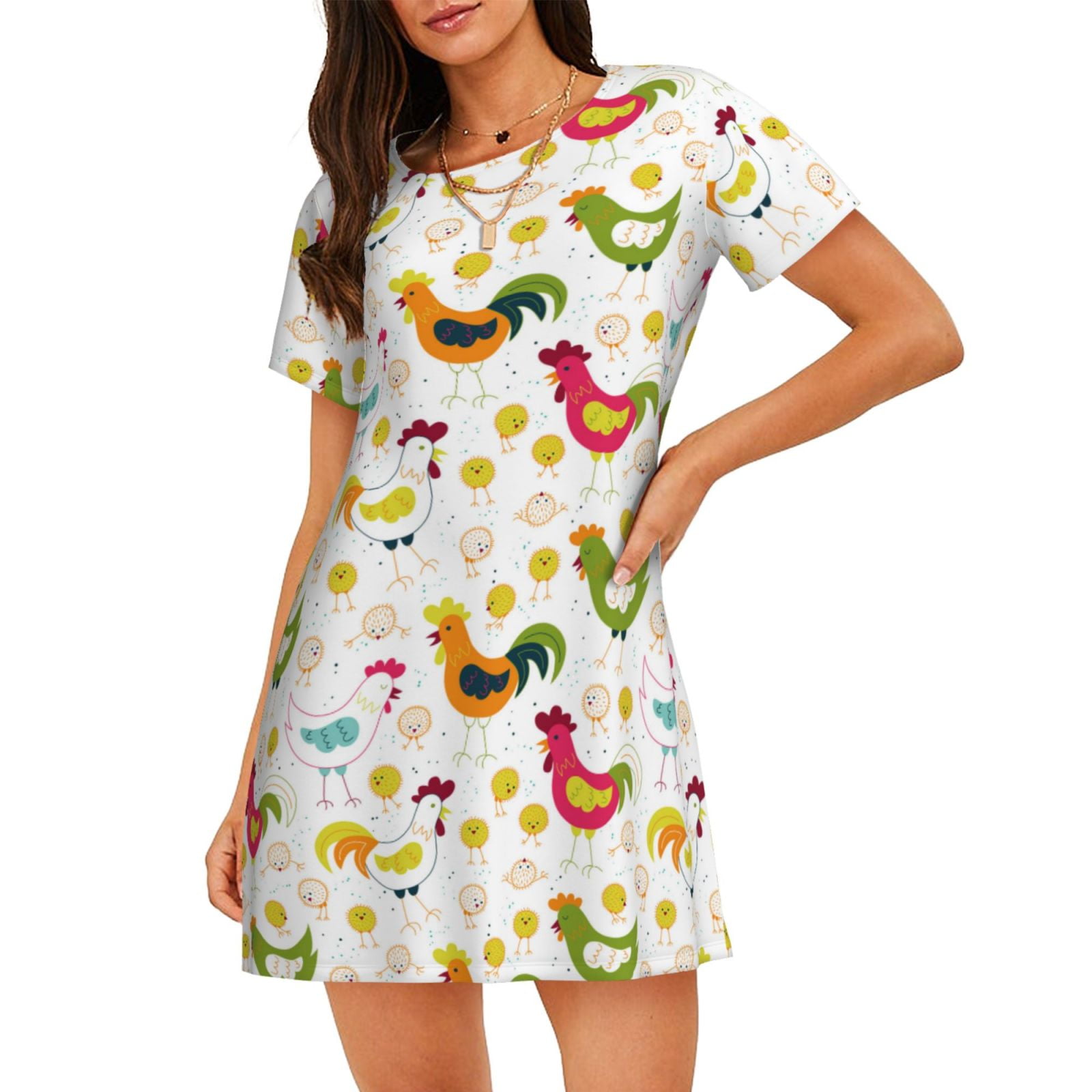 Fotbe Chickens A Pattern Women's Cotton Nightgown Sleepwear Short ...