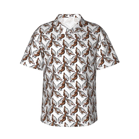 Fotbe Chickens Peck Grain Hawaiian Shirt for Men Unisex Summer Beach Casual Short Sleeve Cotton Linen Button Down Shirts-3X-Large