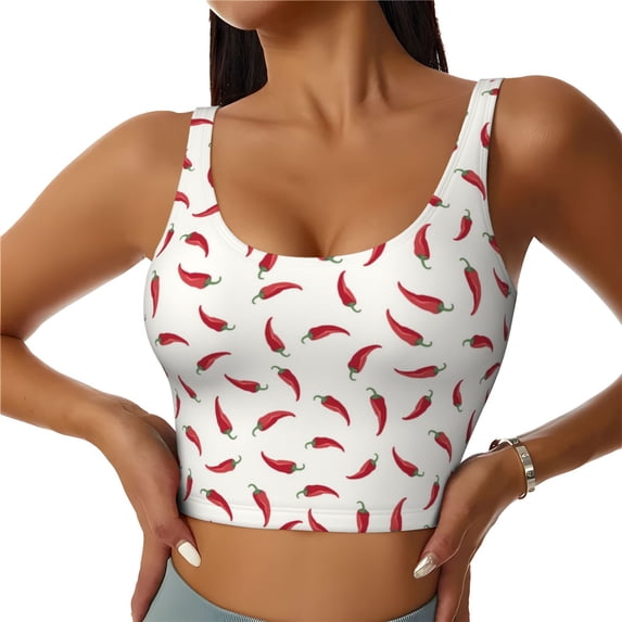 Fotbe Chili Pattern Womens' Sports Bra Longline Wirefree Padded with Medium Support Sports Moisture-Wicking Workou Vest,Tank Top-Medium