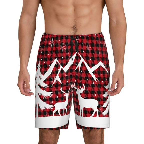 Fotbe Christmas Buffalo Plaid Pajama Shorts for Men, Men's Pajama Bottoms, Sleepwear,Short Pajama Pants-Small