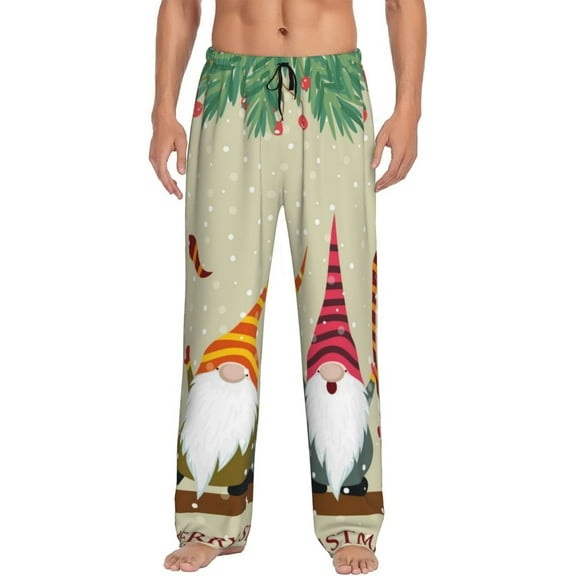 Fotbe Christmas Card With Gnomes Men's Pajama Pants,Sleepwear Pants,Pj Bottoms Drawstring And Pockets-Small