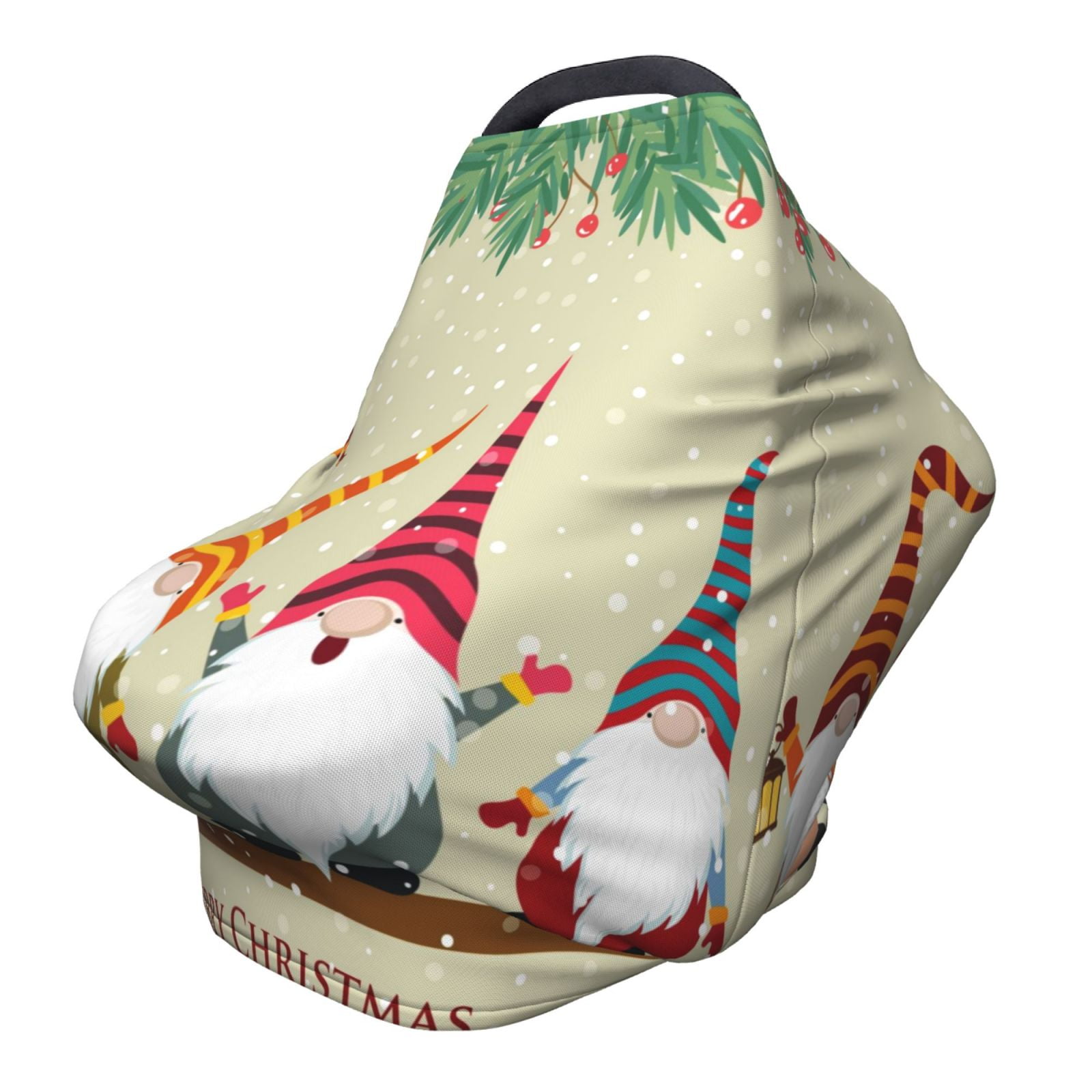 Fotbe Christmas Card With Gnomes Pattern Car Seat Covers for Babies, Nursing Breastfeeding Cover Infant Carseat Canopy, Soft Stretchy Carrier Cover