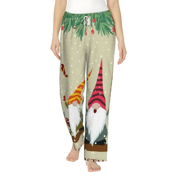 Fotbe Christmas Card With Gnomes Women's Pajama Pants,Sleepwear Pants,Pj Bottoms Drawstring And Pockets-Medium