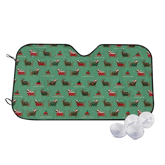 Fotbe Christmas Dachshund Car Windshield Sunshade | Sun Visor Protector Front Window Shade, Keeps Out UV Rays, Keeps Your Vehicle Cool-Medium