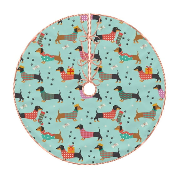 Fotbe Christmas Dachshund Pattern Christmas Tree Skirt, Tree Skirts Plush Christmas Decorations, Christmas Tree Skirts Xmas Decorations Holiday Party Decor-30"