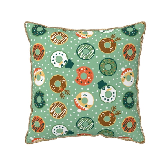 Fotbe Christmas Donuts Pattern Velvet Decorative Throw Pillow Covers with Elegant Piping, Soft Plush Cushion Cover for Sofa, Bed, Car, Office-18"x18"