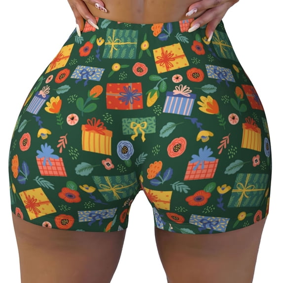Fotbe Christmas Gift Seamless Shorts, Womens Workout Shorts High Waist Stretch Booty Short for Gym/Yoga/Running/Biking-Small