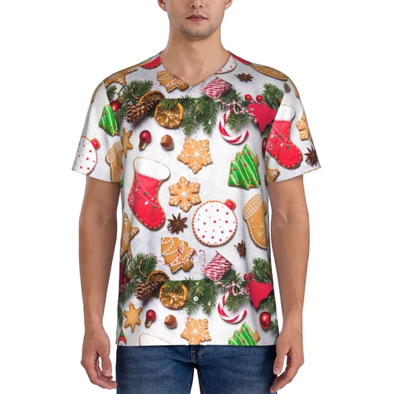 Fotbe Christmas Gingerbread Cookies Baseball Jersey Shirt for Men and Women, Casual Short Sleeves Button Down T-Shirt-4X-Large