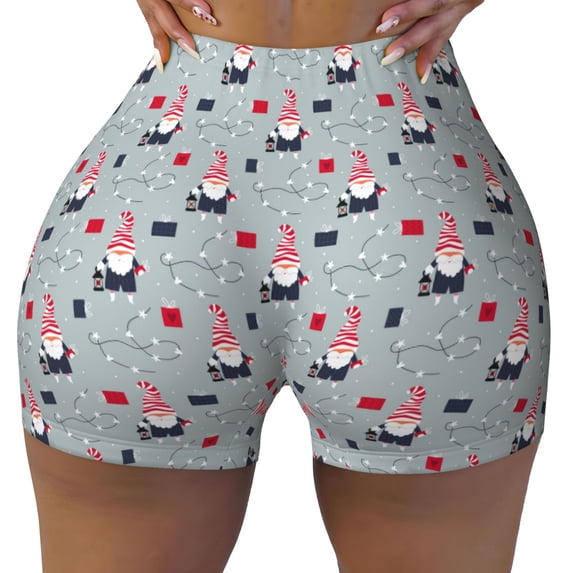 Fotbe Christmas Gnome 1 Seamless Shorts, Womens Workout Shorts High Waist Stretch Booty Short for Gym/Yoga/Running/Biking-XX-Large