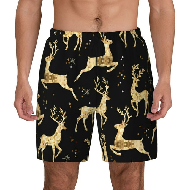 Fotbe Christmas Gold Deers Men’s Swim Trunks Quick Dry Swim Shorts ...