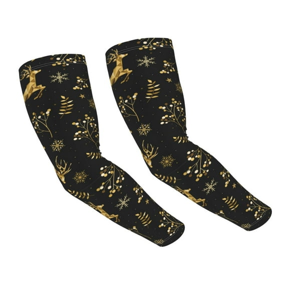 Fotbe Christmas Gold Deers1 UV Sun Protection Arm Sleeves - Tattoo Cover Up - Basketball Arm Sleeve UPF 50 Cooling for Men Women