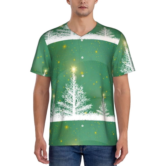 Fotbe Christmas Green Baseball Jersey Shirt for Men and Women, Casual Short Sleeves Button Down T-Shirt-X-Large