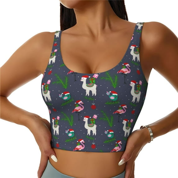 Fotbe Christmas Party Pattern Womens' Sports Bra Longline Wirefree Padded with Medium Support Sports Moisture-Wicking Workou Vest,Tank Top-X-Large