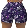 Fotbe Christmas Purple Snowflakes Seamless Shorts, Womens Workout