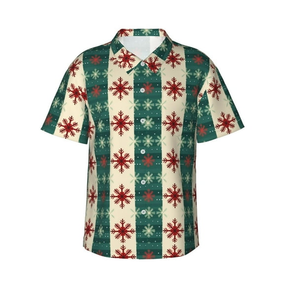 Fotbe Christmas Snowflakes Plaid Hawaiian Shirt for Men Unisex Summer Beach Casual Short Sleeve Cotton Linen Button Down Shirts-3X-Large