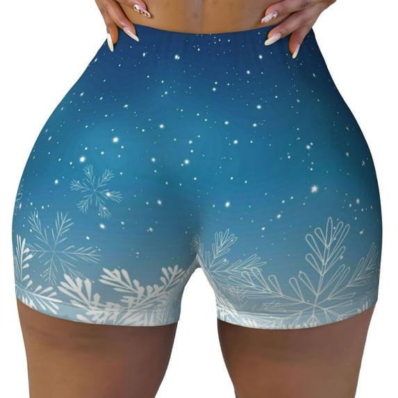 Fotbe Christmas Snowflakes Seamless Shorts, Womens Workout Shorts High Waist Stretch Booty Short for Gym/Yoga/Running/Biking-