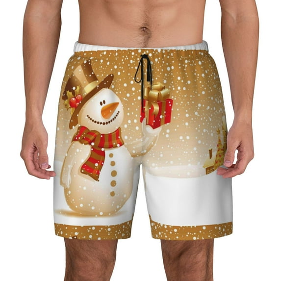 Fotbe Christmas Snowman Gift Men’s Swim Trunks Quick Dry Swim Shorts Board Shorts with Mesh Lining-Small