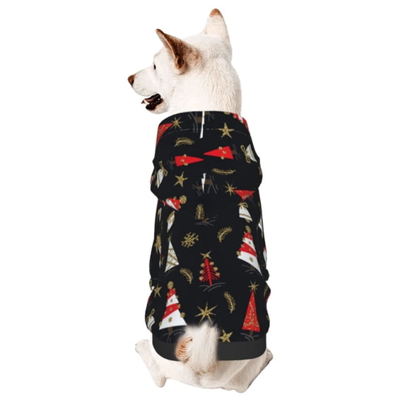 Fotbe Christmas Tree and Gold Socks Print Small Dog Sweater Hoodies Pet Grey Hooded Soft Fleece Sweatshirts with Pocket Fall Winter Puppy Cat Sweaters Warm Clothes-Medium