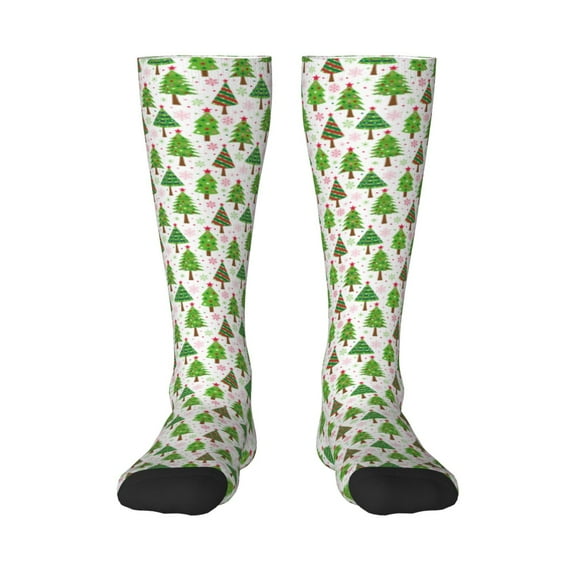 Fotbe Christmas Trees print Women's Men's Novelty Crew Socks Cotton Socks Knee High Socks for Walking,Running,Nurses,Pregnancy