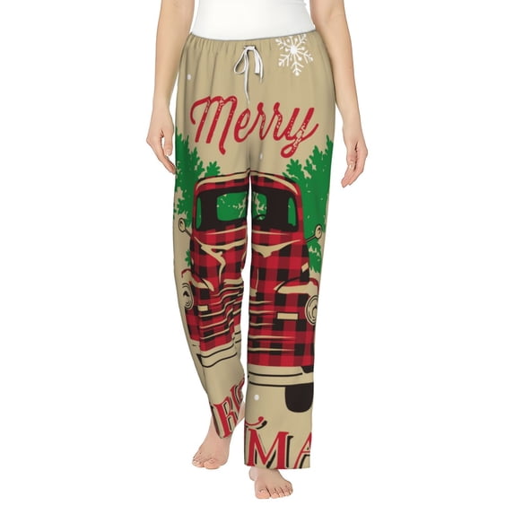 Fotbe Christmas Vintage Red Truck Women's Pajama Pants,Sleepwear Pants,Pj Bottoms Drawstring And Pockets-Small