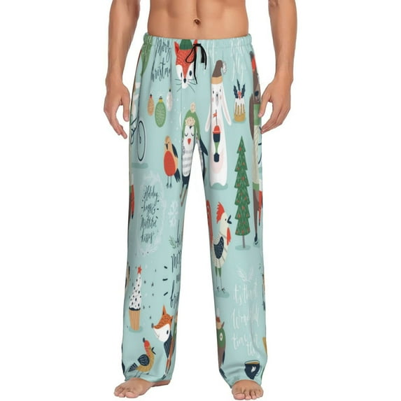 Fotbe Christmas Winter Animals Men's Pajama Pants,Sleepwear Pants,Pj Bottoms Drawstring And Pockets-Large