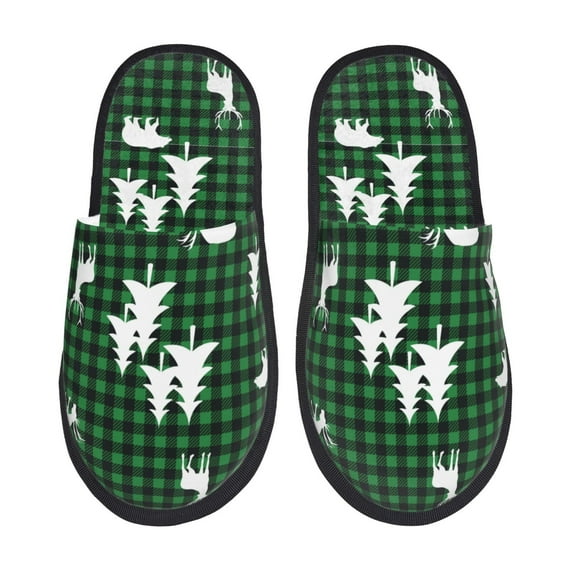 Fotbe Christmas tree green plaid Pattern Women's Fuzzy Slippers Plush Slippers Fluffy Winter House Shoes Indoor and Outdoor-Medium