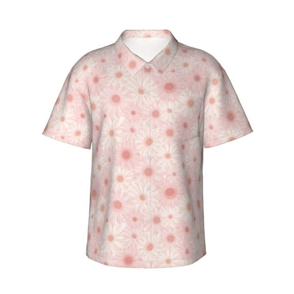 Fotbe Chrysanthemum Hawaiian Shirt for Men Unisex Summer Beach Casual Short Sleeve Cotton Linen Button Down Shirts-Small