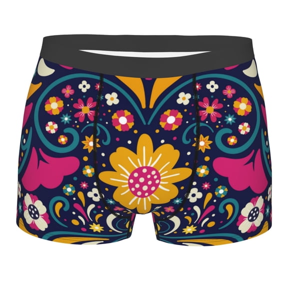 Fotbe Cinco De Mayo Floral Men’s Total Support Pouch Boxer Briefs, X-Temp Cooling, Moisture-Wicking Underwear, Regular, Long-leg and Trunk-Large