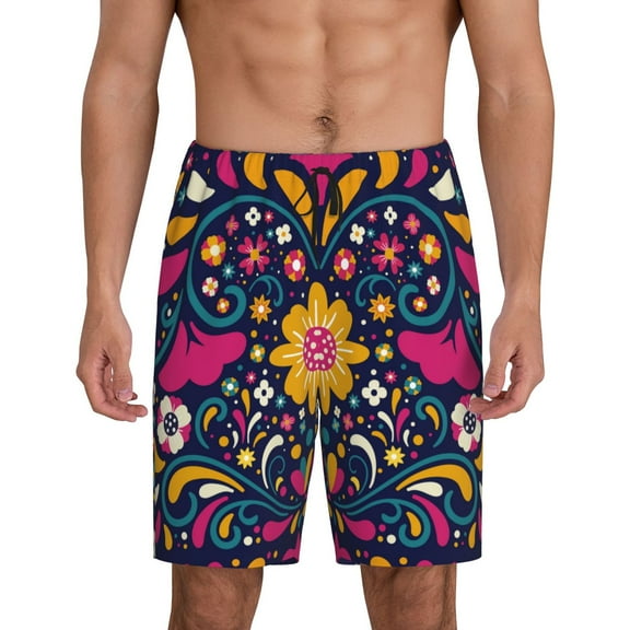 Fotbe Cinco De Mayo Floral Pajama Shorts for Men, Men's Pajama Bottoms, Sleepwear,Short Pajama Pants-Small