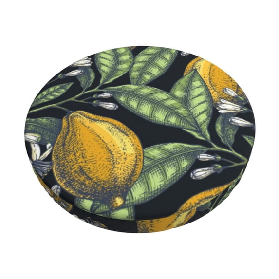 Fotbe Citrus Fruits Elegant Lemons Stool Covers Round,Waterproof Round Bar Stool Covers Bar Chair Covers Washable Stool Cushion Slipcover for 12-14 Inch Chair-12 inch