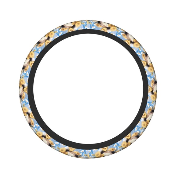 Fotbe Clear Sky Cute Sunflower Panda for Steering Wheel Cover Universal 15 in Car Accessories for Men Women,Steering Wheel Protector Comfortable Protective Case for SUV Sedan Decor