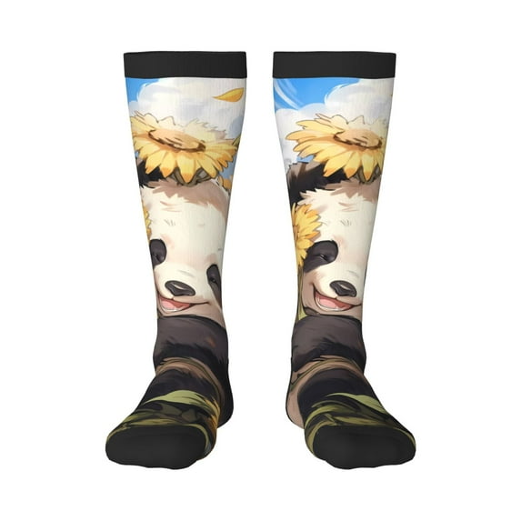 Fotbe Clear Sky Cute Sunflower Panda print Women's Men's Novelty Crew Socks Cotton Socks Knee High Socks for Walking,Running,Nurses,Pregnancy