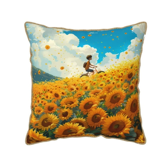Fotbe Clear Sky Sunflower Pattern Velvet Decorative Throw Pillow Covers with Elegant Piping, Soft Plush Cushion Cover for Sofa, Bed, Car, Office-20"x20"