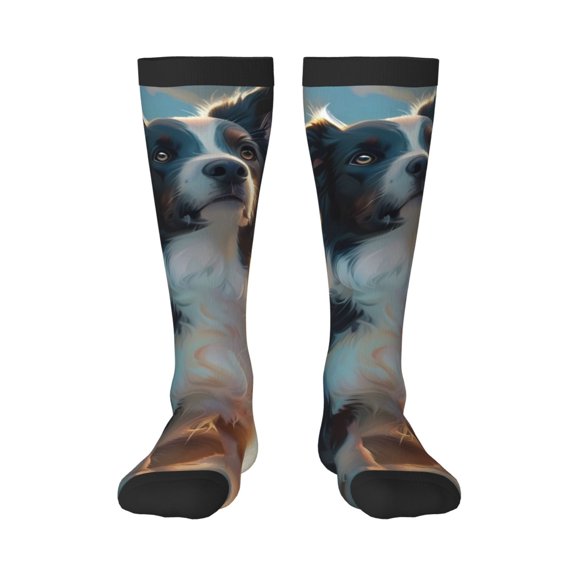 Fotbe Cloud Border Collie print Women's Men's Novelty Crew Socks Cotton Socks Knee High Socks for Walking,Running,Nurses,Pregnancy
