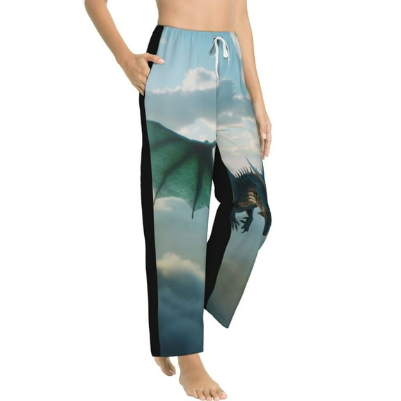 Fotbe Cloud Sky Green Dragon Women's Pajama Pants,Sleepwear Pants,Pj Bottoms Drawstring And Pockets-Small