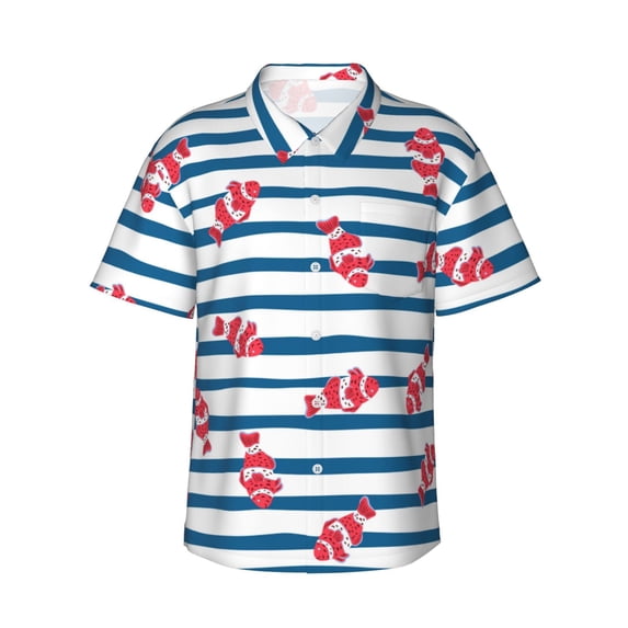 Fotbe Clown Fish Hawaiian Shirt For Men Unisex Summer Beach Casual Short Sleeve Cotton Linen Button Down Shirts-Medium