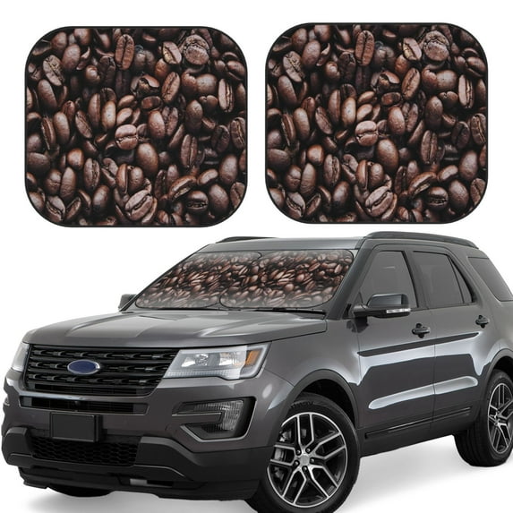 Fotbe Coffee Bean 2-Piece Car Windshield Sun Shade | Sun Blocker for Car Windshield | Foldable Automotive Interior Accessories for Sun Protection-Medium