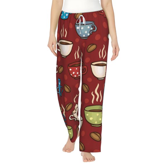 Fotbe Coffee Cups Women's Pajama Pants,Sleepwear Pants,Pj Bottoms Drawstring And Pockets-X-Large
