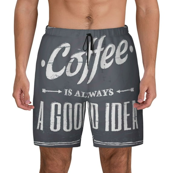 Fotbe Coffee Is Always A Good Idea Men’s Swim Trunks Quick Dry Swim Shorts Board Shorts with Mesh Lining-3X-Large