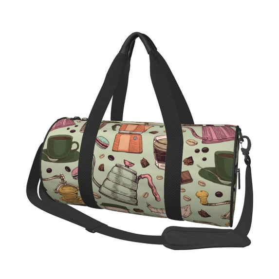 Fotbe Coffee Makers Macaroons Chocolate Pattern Foldable Sports Gym Bag with Wet Dry Pocket, Ultralight Travel Bag, Large Capacity Duffel Bag, Splash Proof Carry on Bag, Overnight Bag, Weekender Bag
