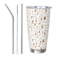 thumbnail image 1 of Fotbe Coffee Pattern 20 oz Tumbler Stainless Steel Vacuum Insulated Coffee Ice Cup Double Wall Travel Flask Leak-proof Coffee Cup-Straw Three-piece Set, 1 of 8