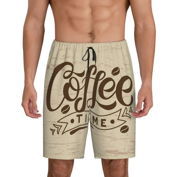 Fotbe Coffee Time (2) Pajama Shorts for Men, Men's Pajama Bottoms, Sleepwear,Short Pajama Pants-4X-Large