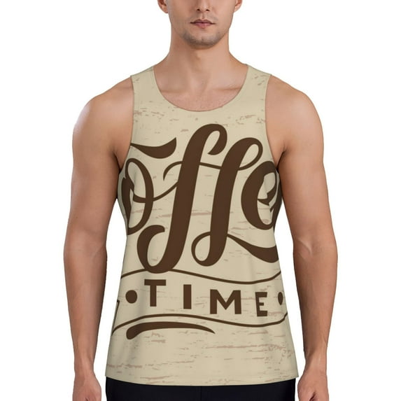 Fotbe Coffee Time (2) Pattern Men's Quick Dry Workout Tank Top Gym Muscle Tee Fitness Bodybuilding Sleeveless T Shirt Breathable Workout Shirt-Small