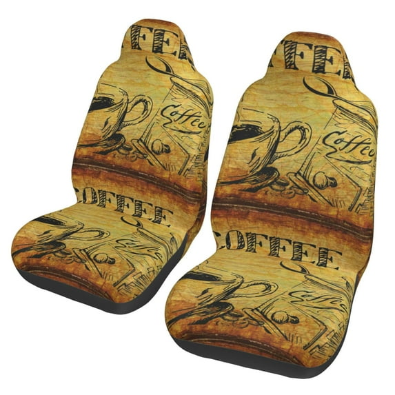 Fotbe Coffee Vintage Pattern Automotive Seat Covers for Cars Trucks and SUVs – Car Seat Covers for Front Seats,Protective Seat Covers,Vehicle Seat Covers, Set of 2