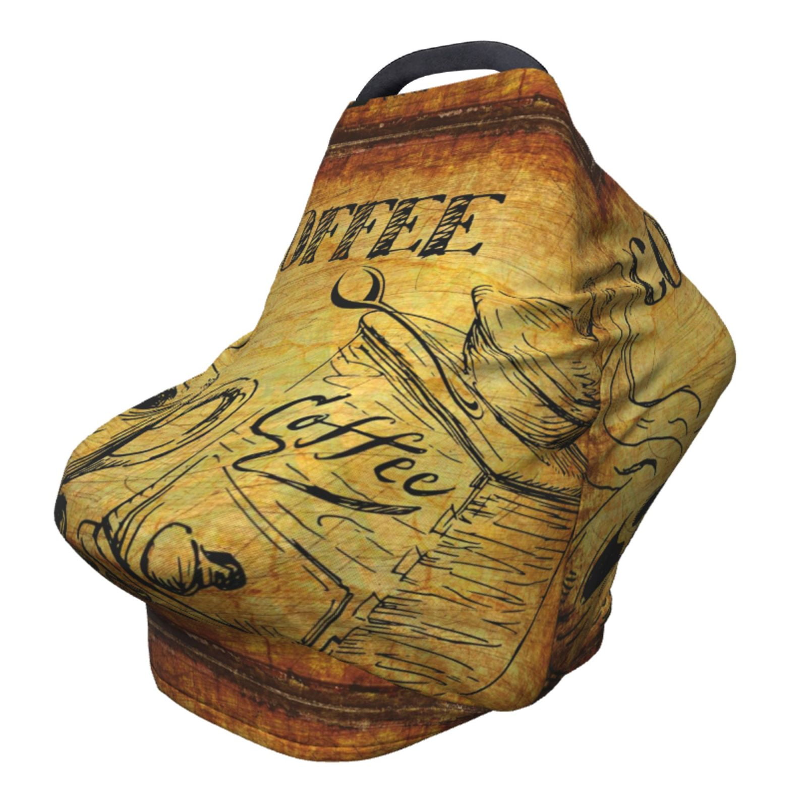 Fotbe Coffee Vintage Pattern Car Seat Covers for Babies, Nursing Breastfeeding Cover Infant Carseat Canopy, Soft Stretchy Carrier Cover