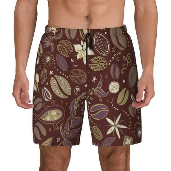 Fotbe Coffee and Flowers Men’s Swim Trunks Quick Dry Swim Shorts Board Shorts with Mesh Lining-Small